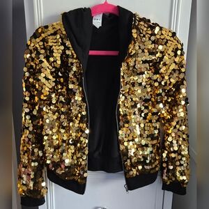 Urban Groove Gold Sequin Kids Hooded Jacket Size L